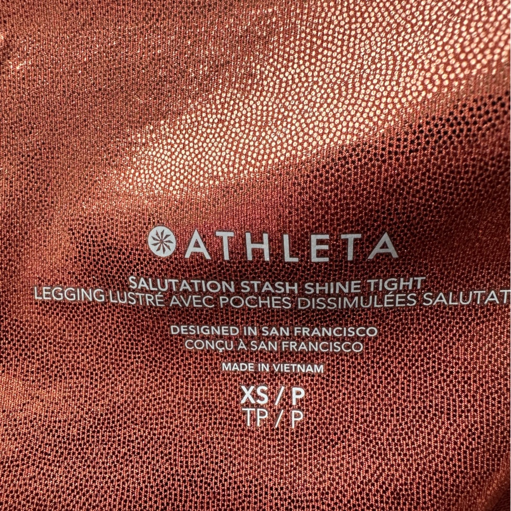NWT ATHLETA SIZE XS SALUTATION STASH‎ SHINE TIGHT METALLIC BROWN LEGGINGS - Picture 2 of 5